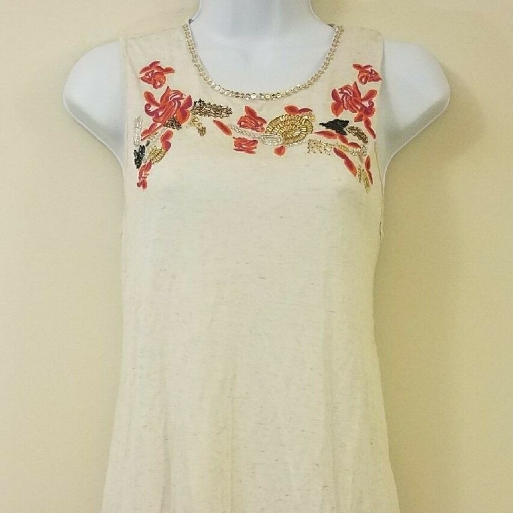 W5 Anthropologie Beige Floral Linen Tank Top